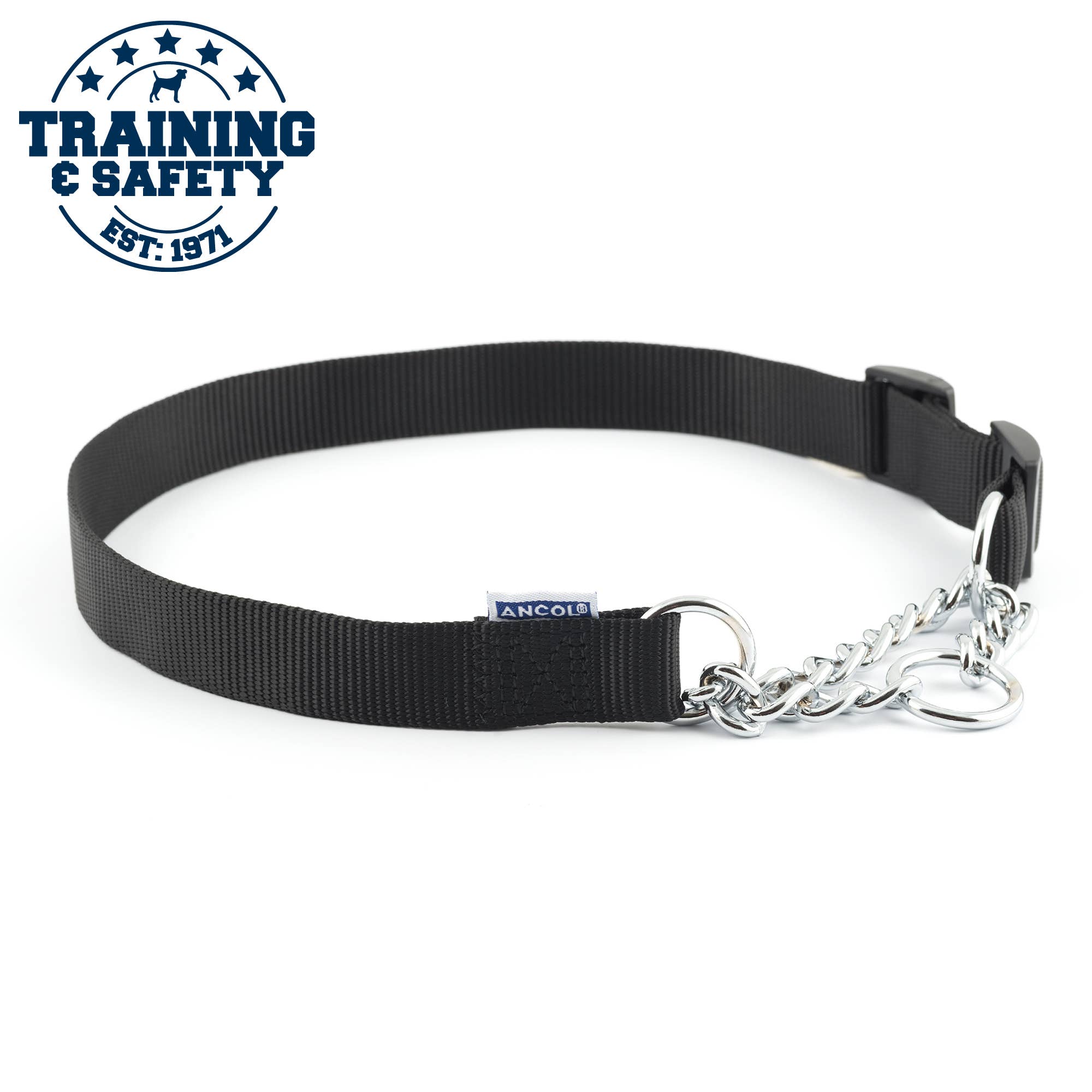 Nylon & Chain Dog Collar - Red or Black: Black / Collar 2-4