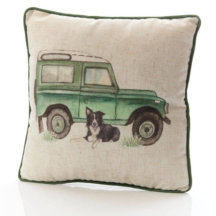 Landy And Collie Dog Printed Polyester Cushion With Repeat Reverse Pattern