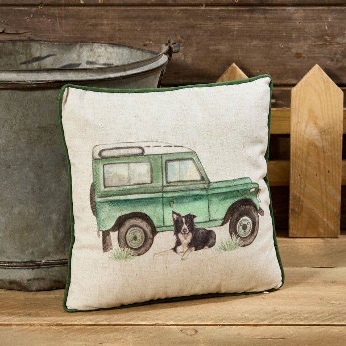 Landy And Collie Dog Printed Polyester Cushion With Repeat Reverse Pattern