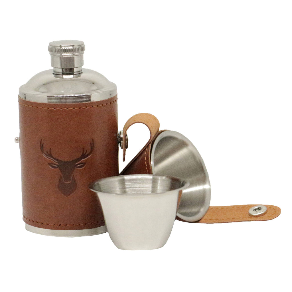 Stag Hip Flask Hunter Design Shiny Stainless Steel 6oz