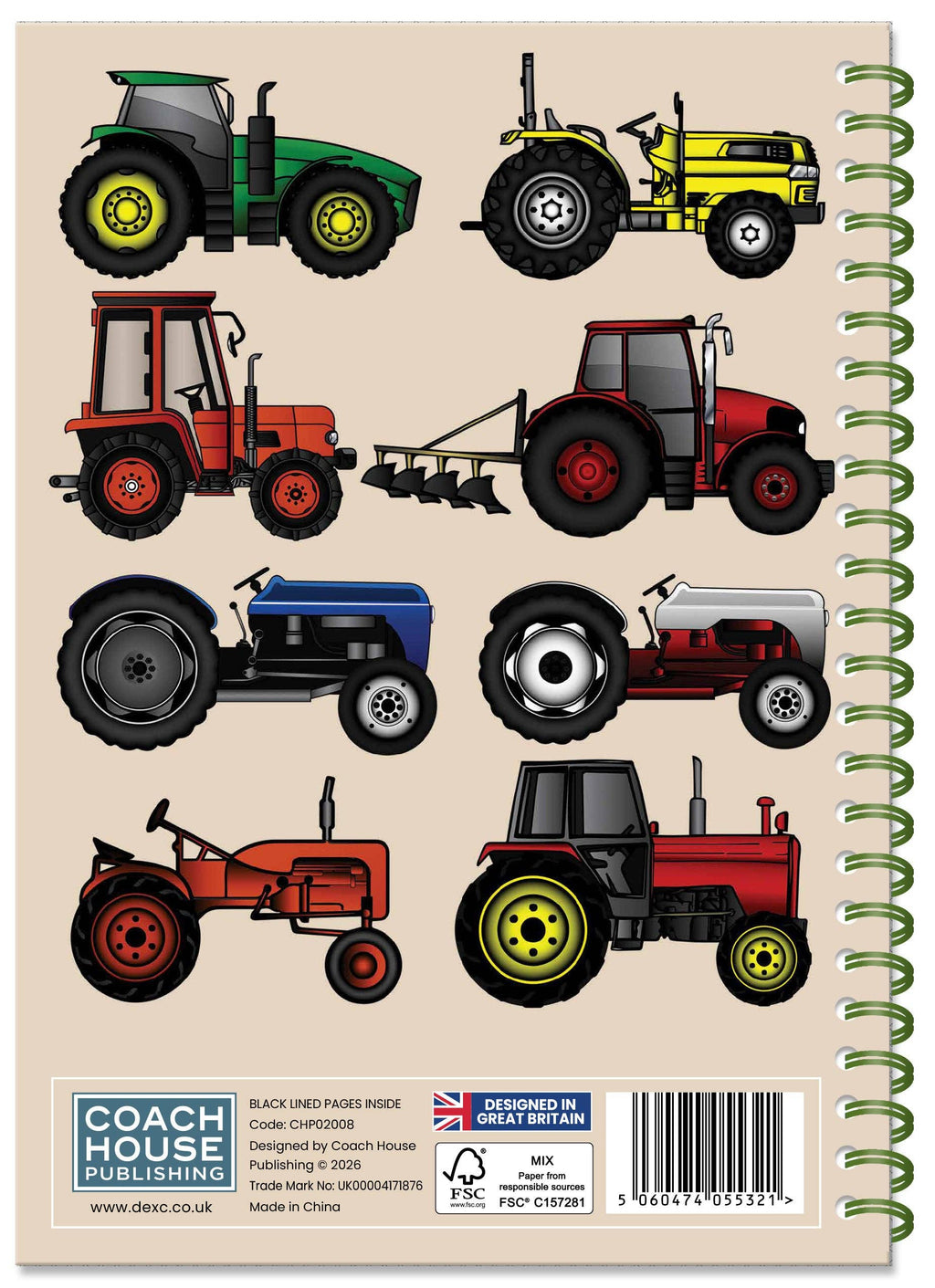 Tractors Spiral Bound Notebook (A5 Lined Pages)