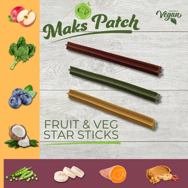 Vegan Dog Treats - Fruit & Veg Star Sticks - added Coconut Oil