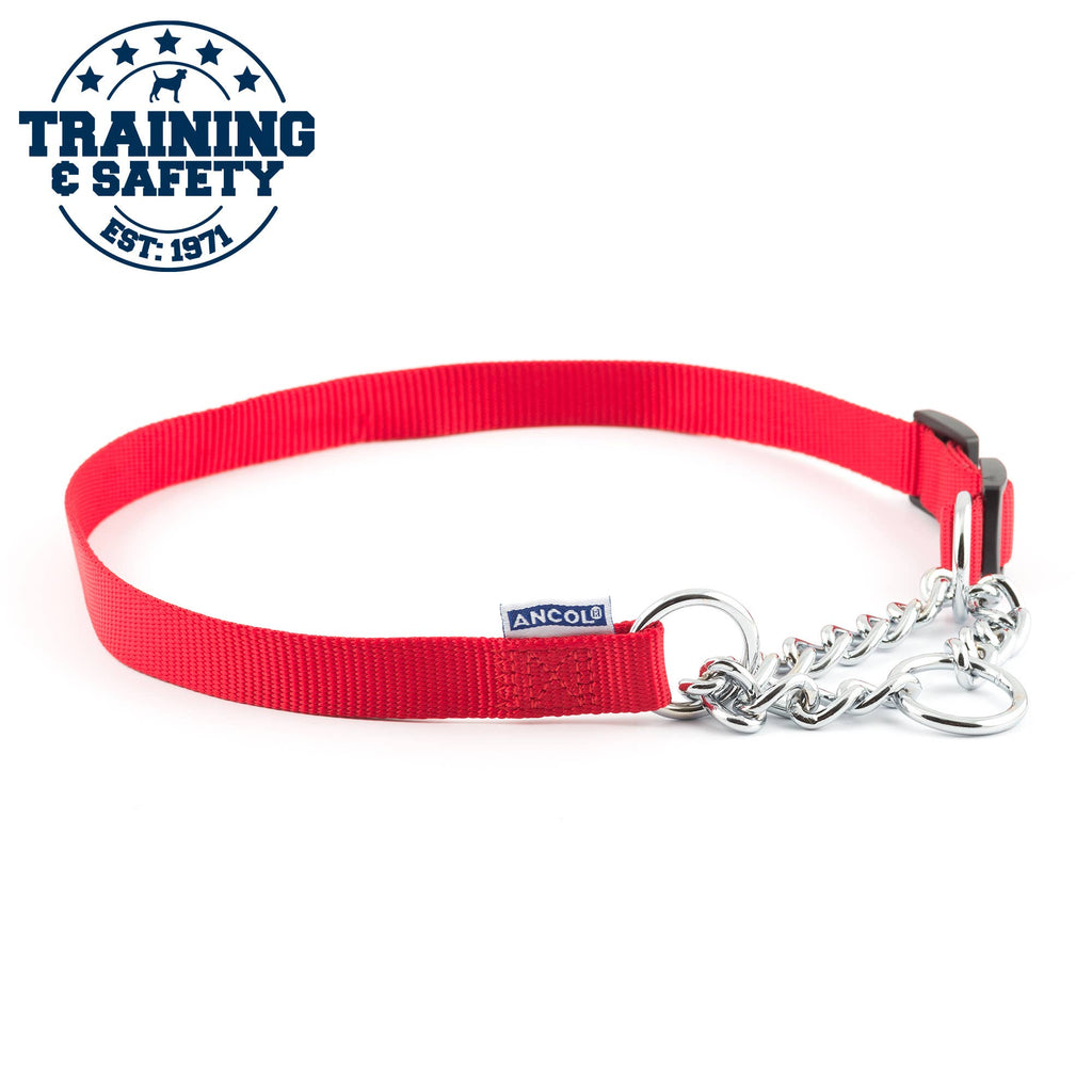 Nylon & Chain Dog Collar - Red or Black: Black / Collar 2-4