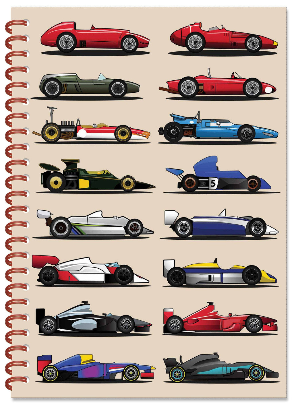 Grand Prix Cars Spiral Bound Notebook  (A5 Lined Pages)