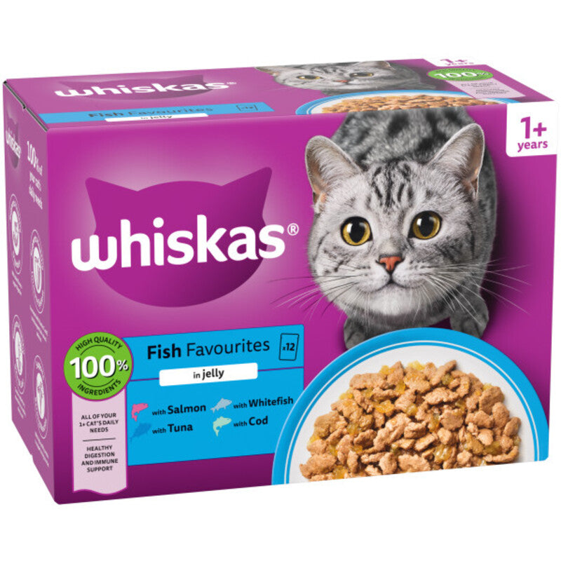 Whiskas Adult 1+ Fish Favourites in Jelly Pouches 85g x 12