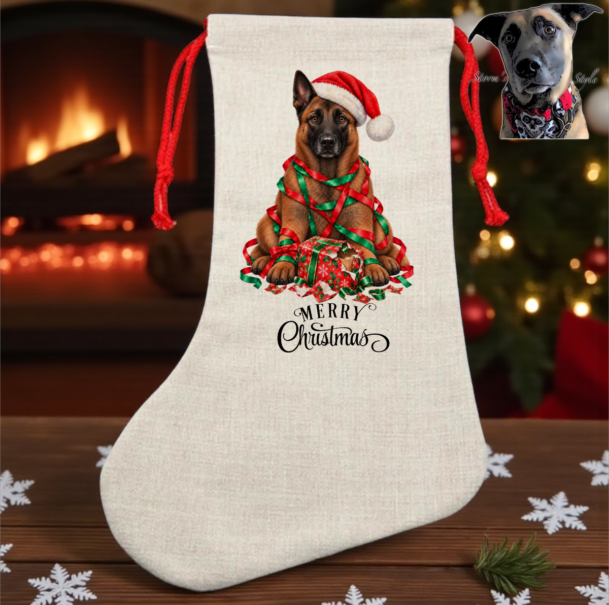 Mischievous Tangled Christmas Dogs Sack: English Springer Spaniel - black and white / Small Sack