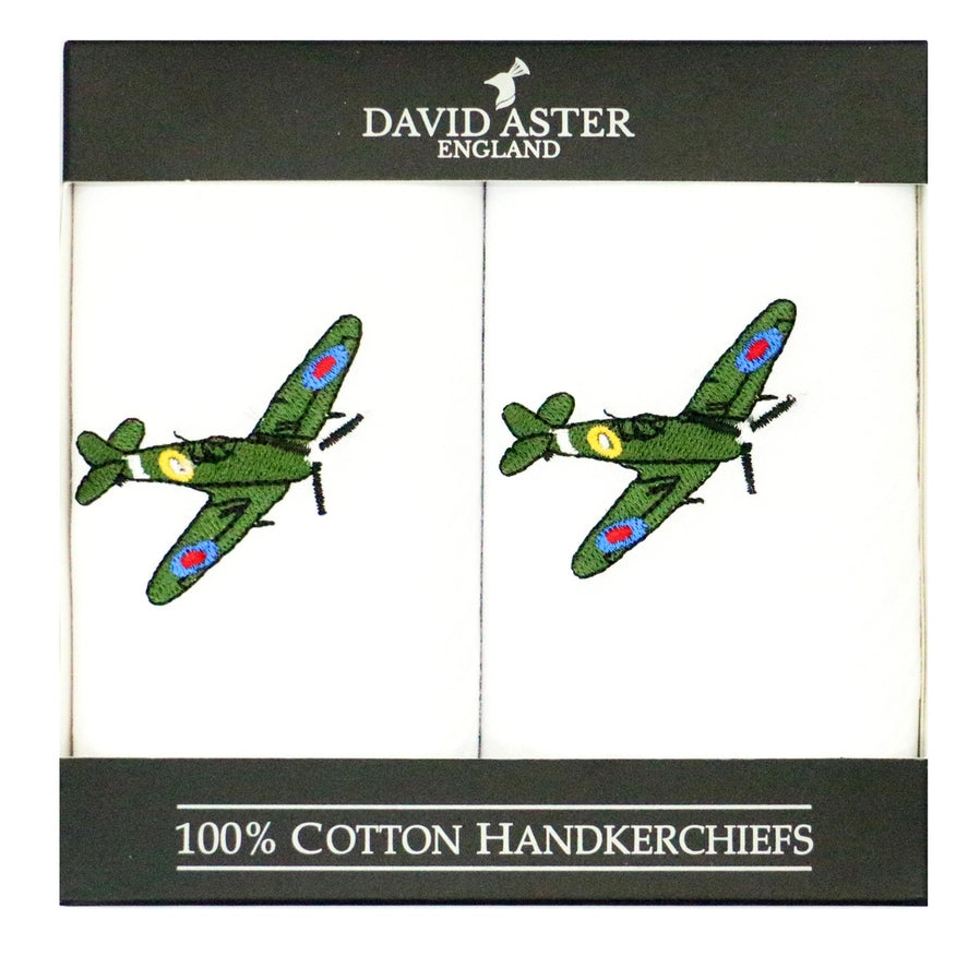 Spitfire Embroidered White Cotton Handkerchief