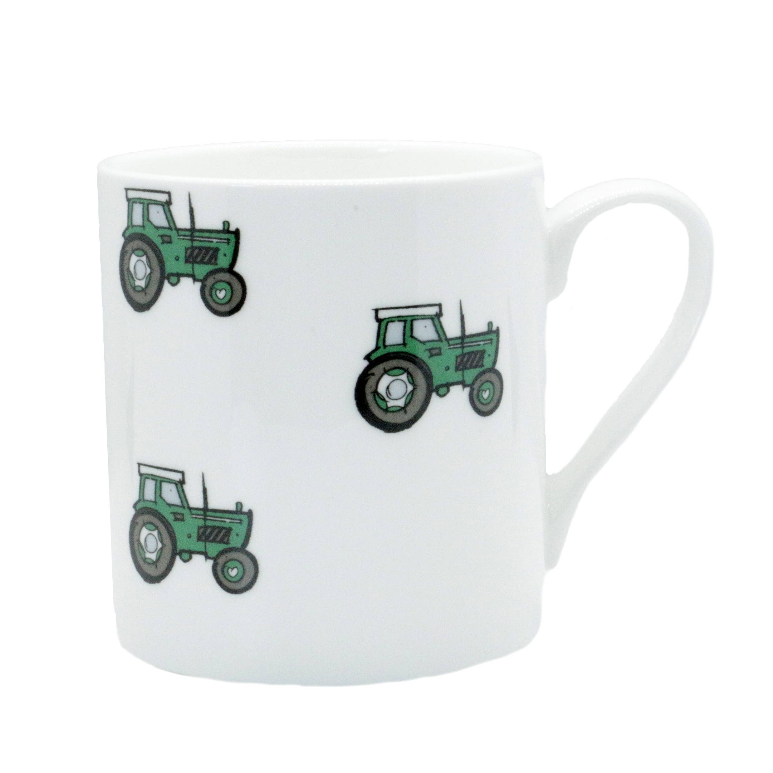 Green Tractor Illustration Fine Bone China Mug