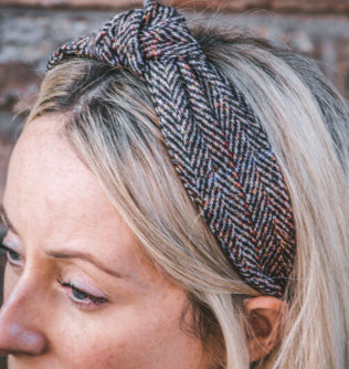 Foxy Pheasant Knotted Headband - Chocolate Brown Tweed