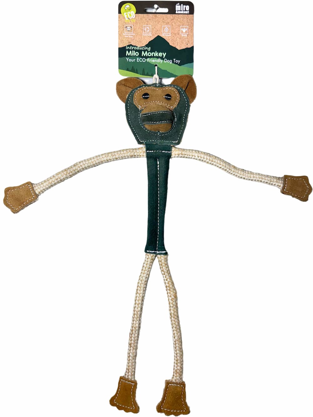 Eco Dog Toys By Miro & Makauri - Milo Monkey: Milo Monkey - Green