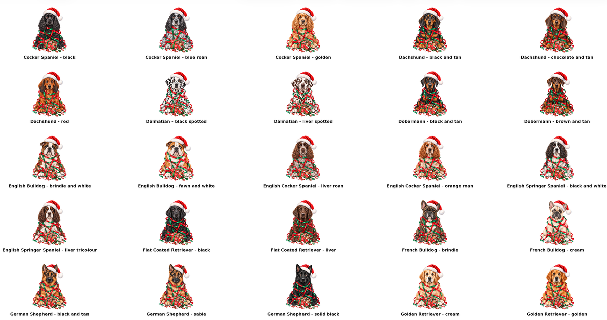 Mischievous Tangled Christmas Dogs Sack: English Springer Spaniel - black and white / Small Sack