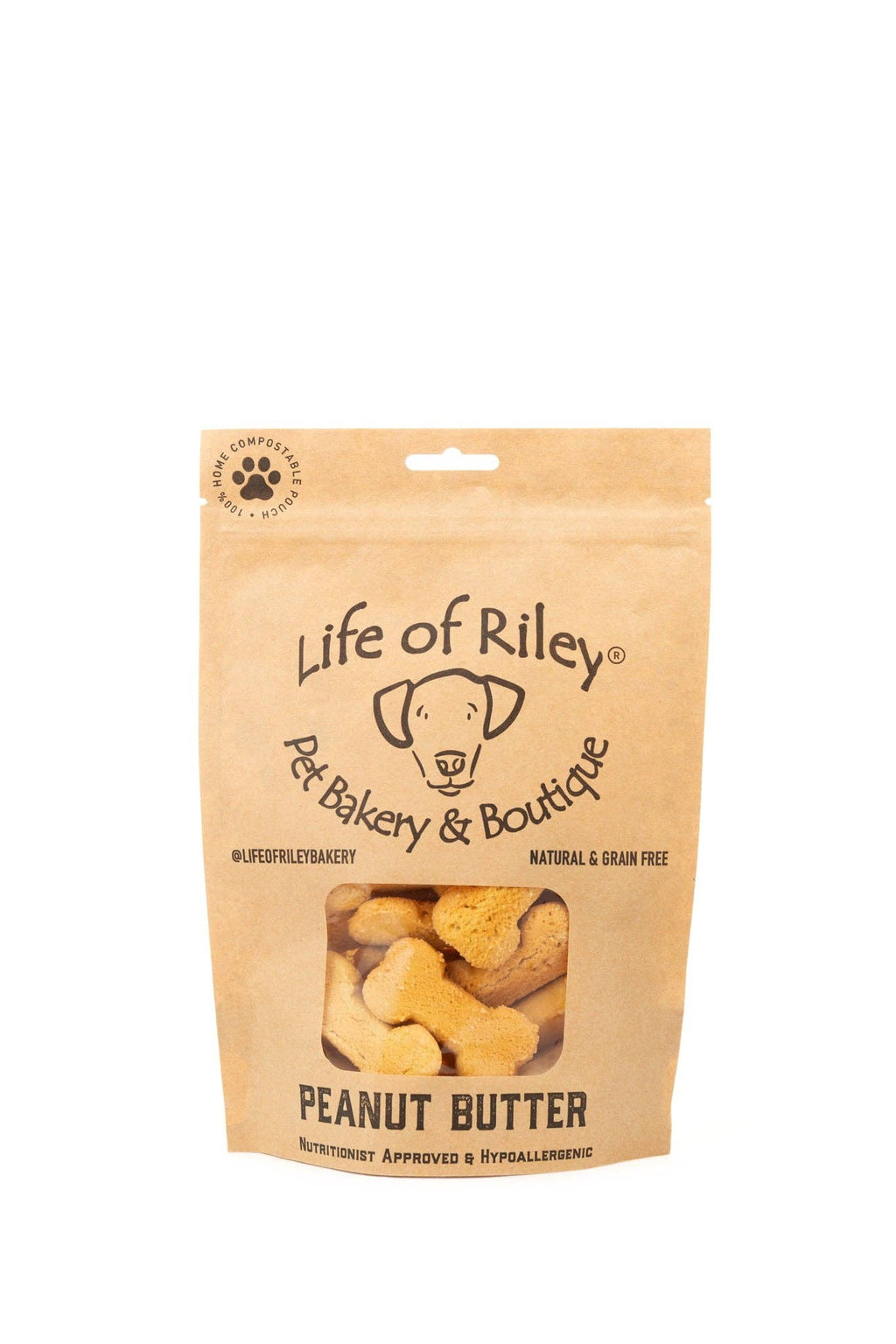 Peanut Butter Bones - Nutritionist Approved Dog Treats: Pouch (Single) - Home Compostable
